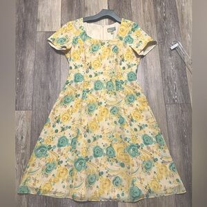 🛍️ Linea Domani beautiful floral dress with short sleeve & Lining,back zipper